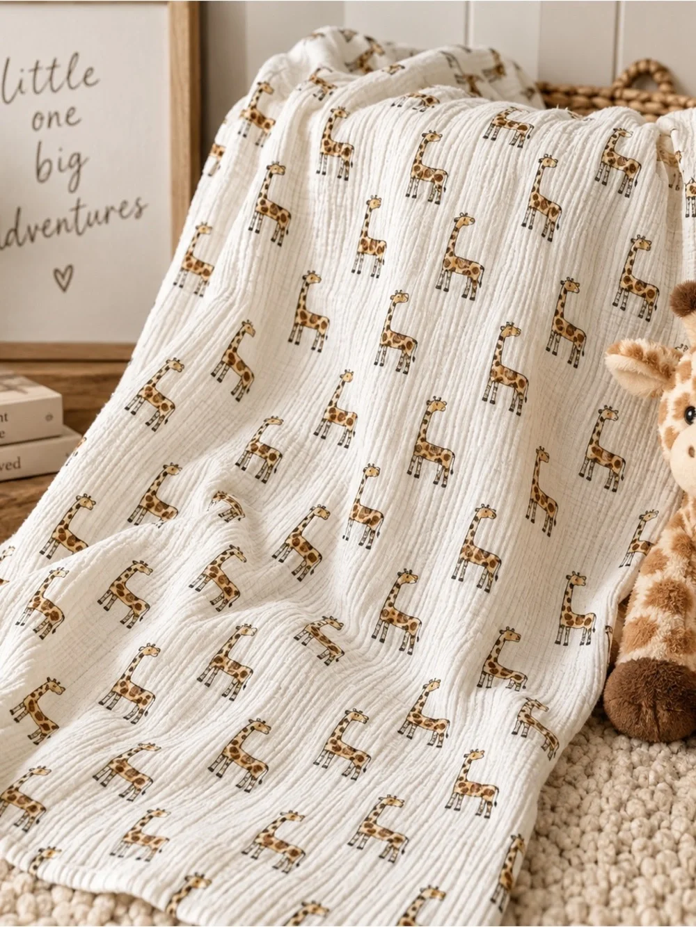 Aden Anais Muslin Baby Swaddle Blanket Giraffe Safari Pattern Cream 38x44